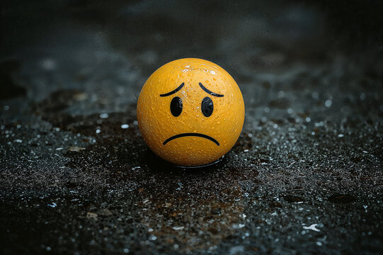 Naklejki Melancholy emoji reflecting on a slippery floor