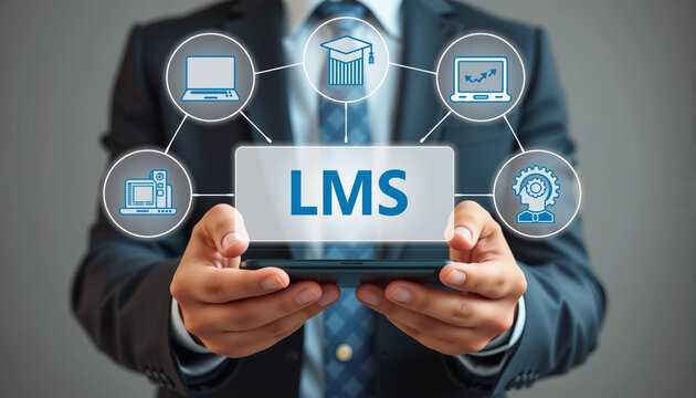 Concept of LMS Learning Management System. E-Learning software application for administration, documentation