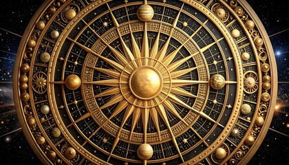 Ornate golden astronomical wheel