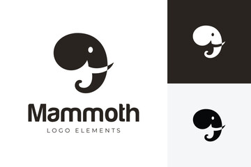 Modern minimalist mammoth logo featuring an abstract elephant head with tusks and curled trunk, suitable for business, brand identity, wildlife, and creative industries vector simple illustration