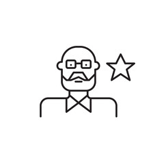 Elderly man and star. Top-rated care and services for older adults. Pixel perfect, editable stroke vector icon