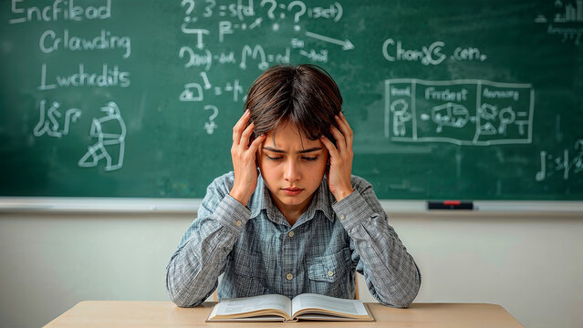 Exhausted student struggling with challenging schoolwork - Powered by Adobe