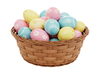 3d Easter Eggs in Brown Basket Holiday Decoration Season