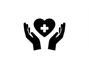 Obraz premium Caring hands holding a heart with a medical cross symbol