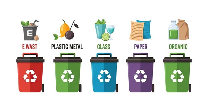 Colorful Recycling Bins for Electronic Plastic Glass Paper and Organic Waste Management