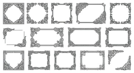 Set of Elegant Vintage Ornamental Black Frame Borders on White Background