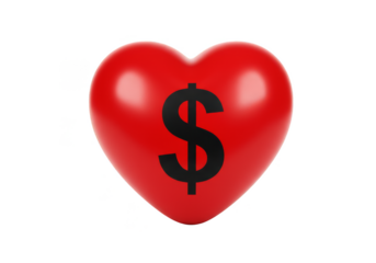 3D Heart with Dollar Sign Symbol of Love and Money Finance