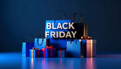 Black Friday shopping bags and gifts Anticipation of great deals and saving season with dramatic
