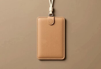Beige Leather ID Badge Holder Mockup with Cream Cord Lanyard, personalized identification