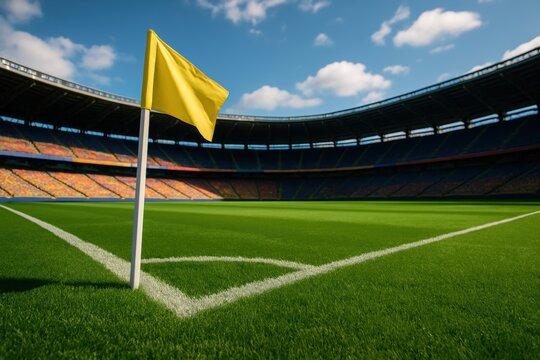 Stadium's Corner: A vibrant corner kick, a yellow flag against a bright stadium. Capturing a day of sportsmanship and competition.