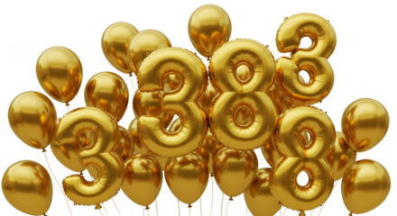 3D Render Golden Balloons Forming Number Thirty-Eight Transparent PNG