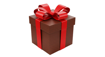 Fototapeta premium 3D Render Festive Brown Gift Box with Red Ribbon Isolated