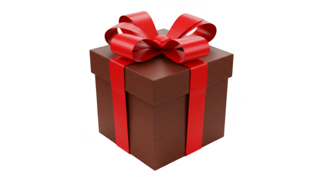 3D Render Festive Brown Gift Box with Red Ribbon Isolated