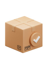3D Render of Brown Cardboard Box with Check Mark for Delivery
