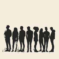 Silhouettes Group of Casual People in a Row