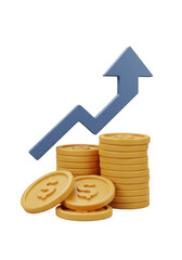 3D Render Growth Chart Arrows On Coins Finance Success Transparent
