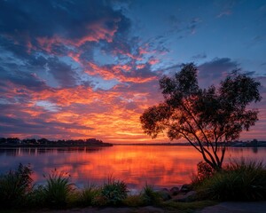 Obraz premium Scenic sunrise over a calm river