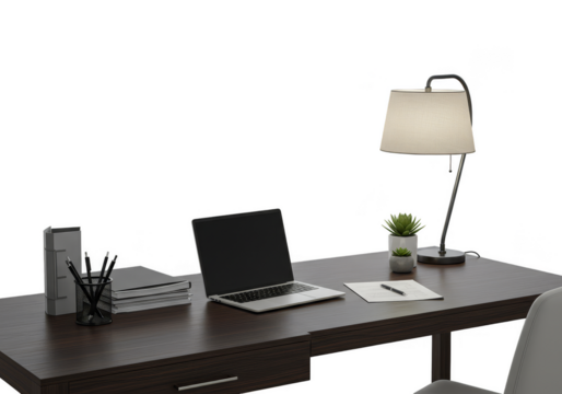 3d Rendered Desk with Laptop Lamp Interior PNG Transparent Background