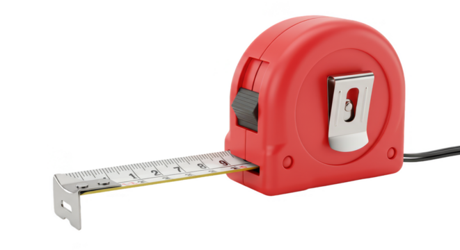 3D Rendered Red Tape Measure Tool Isolated Transparent Background