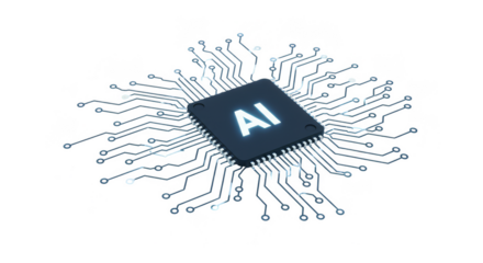 3d Rendering AI Chip on Transparent Background Isolated Technology