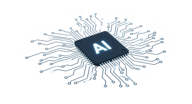 3d Rendering AI Chip on Transparent Background Isolated Technology