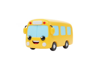 3D Rendering Cheerful Yellow School Bus Isolated Transportation