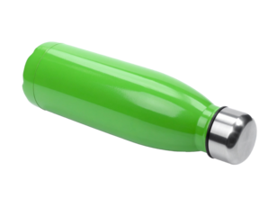 Green reusable water bottle isolated on transparent background