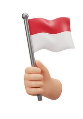 3d Rendering Indonesian Flag with Hand Indo Merah Putih Dirgahayu