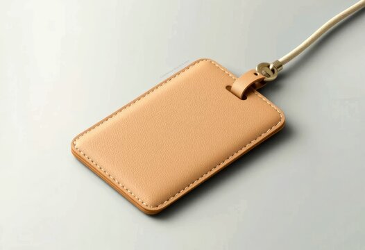Beige Leather ID Badge Holder Mockup with Cream Cord Lanyard, personalized identification