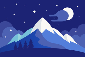 Fototapeta premium night landscape with mountains and moon