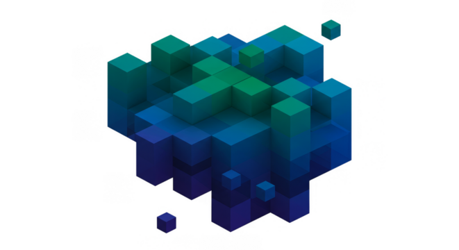 Abstract 3D Cube Geometric Pixel Isometric Background Transparent PNG - Powered by Adobe