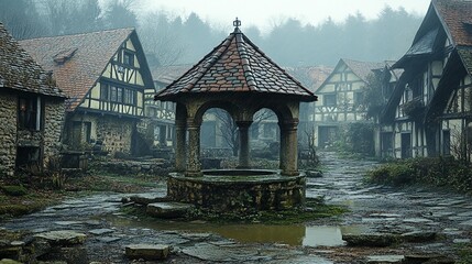Fototapeta premium Rain-Soaked Medieval Village