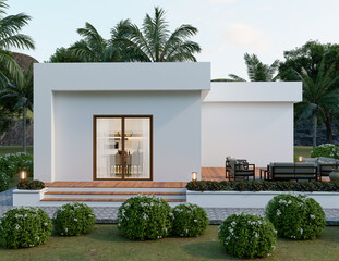 Modern White House with Patio and Palm Trees