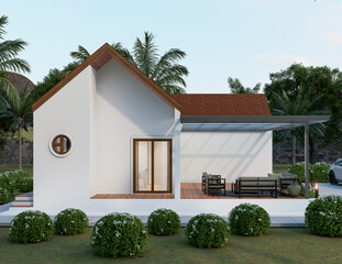 Modern Single-Story House with Terrace and Tropical Landscape