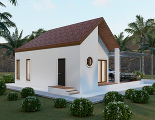 Modern Single-Story House with Terrace and Tropical Landscape