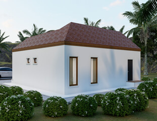 Modern Single-Story House with Terrace and Tropical Landscape