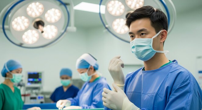 Surgeon in Operating Room: Healthcare Professionals Preparing for Procedure - Powered by Adobe