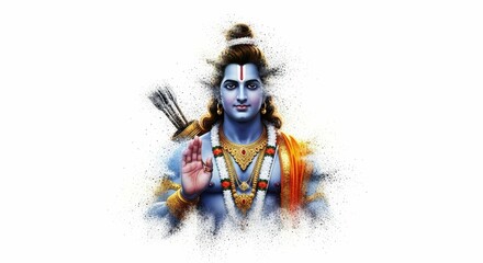 Lord Rama with blue skin, isolated on white background