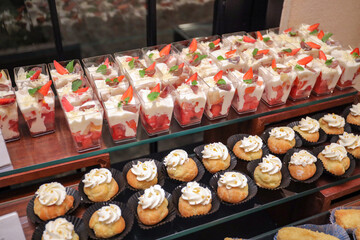 Beautiful cake. Tasty pastry and fresh Cake with slice of cake. Strawberry Raspberry cake. Wedding dessert. Birthday party. Delicious dessert.