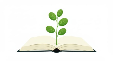 Open book with a plant growing from its pages symbolizing knowledge growth