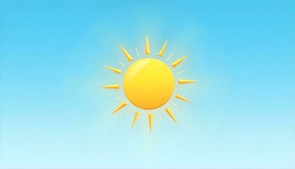 Golden sun icon symbol on a clear blue sky background, vector illustration.