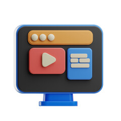 3D Illustration of Media Player Interface
