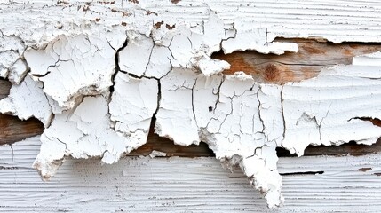 Close-up of Cracked and Peeling White Paint on Weathered Wood