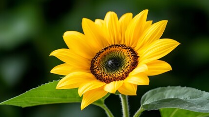 Fototapeta premium Single Vibrant Sunflower Photograph. A captivating image showcasing a single sunflower its vibrant yellow petals radiating warmth and energy a stunning botanical study in vivid color