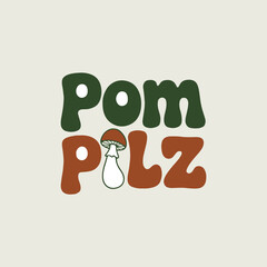 Groovy Retro Mushroom Typography Logo Design: Vintage 70s Style Fungi Lettering Icon, Organic Food Brand, Natural Market, or Vegan Product Branding Vector, Illustrator Artwork