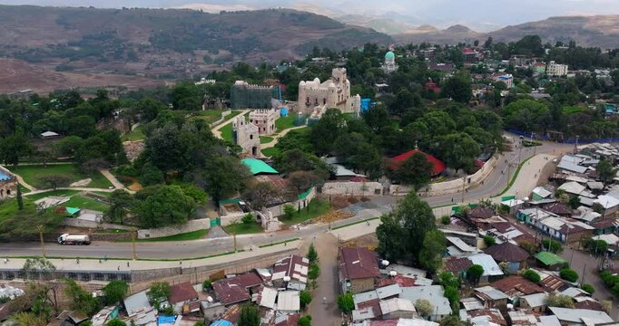 Aerial View Of Fasil Ghebbi Fortress Historical Landmark In Gondar, Amhara Region, Ethiopia.