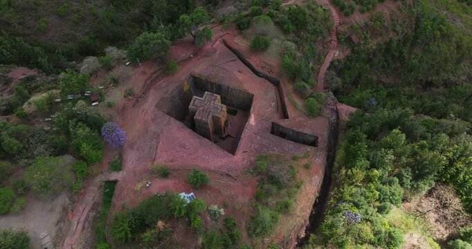 The Church Of St George In Lalibela, Ethiopia - Drone Shot