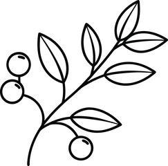 Simple cranberry branch line art vector illustration