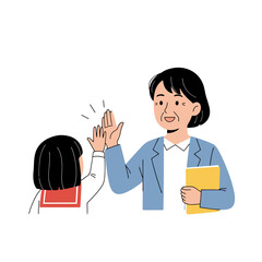 Animated Illustration of Teacher and Student High-Five Celebrating Success, Ideal for Educational Materials and Positive Reinforcement Campaigns