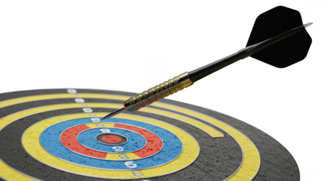 3D Target Dartboard with Arrow Hitting Bullseye for Success on PNG